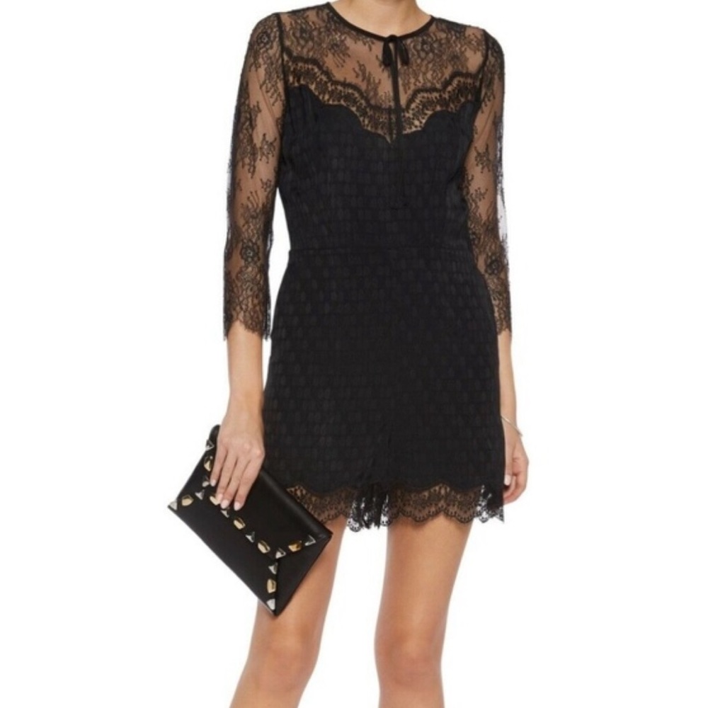 Sandro karma Corded Lace and Polkadot Black Jacquard Romper